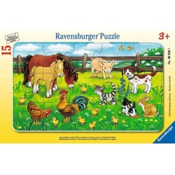 Ravensburger Spiel - Rahmenpuzzle - Bauernhoftiere auf der Wiese, 15 Teile